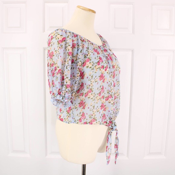 dELiA*s Floral Front Tie Puff Sleeve Blouse - Picture 2 of 6